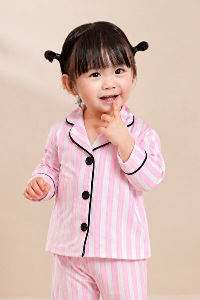 Rocha Baby Striped Children's Pajama Set with Slippers 3 Piece Ribbed Home Wear Set