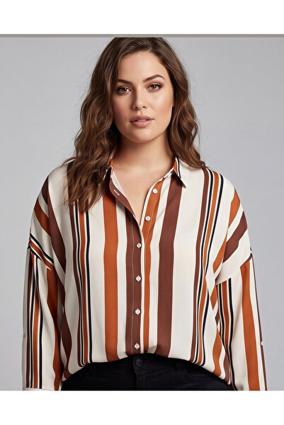 Collezione Women's Brown Striped Oversized Flowy Shirt