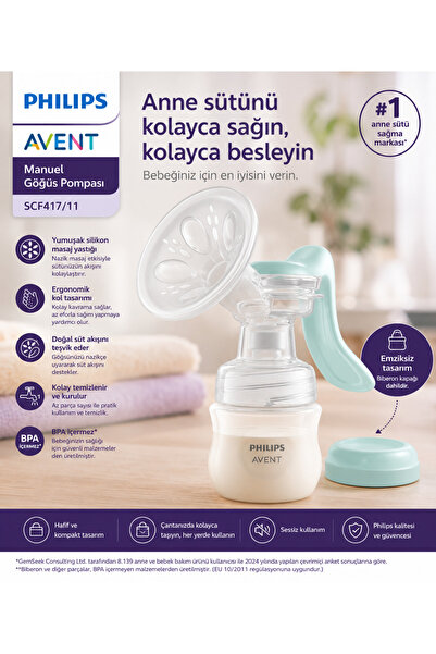 Philips Avent Scf417/11 Manual Breast Pump with 125 ml Bottle, Ergonomic Sili...