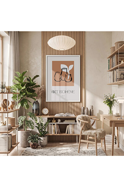 KOLAJTASARIM Vaze boeme din teracotă, tablou cu ramă din lemn alb, decor de p...