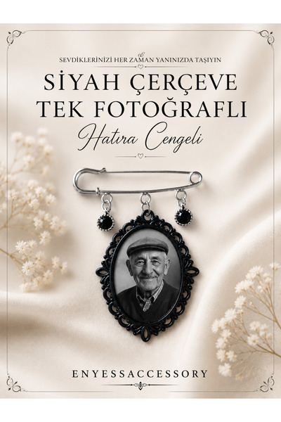 enyessaccessory Kişiye Özel 1 Fotoğtaflı Siyah Çerçeve Hatıra Çengeli - Siyah...