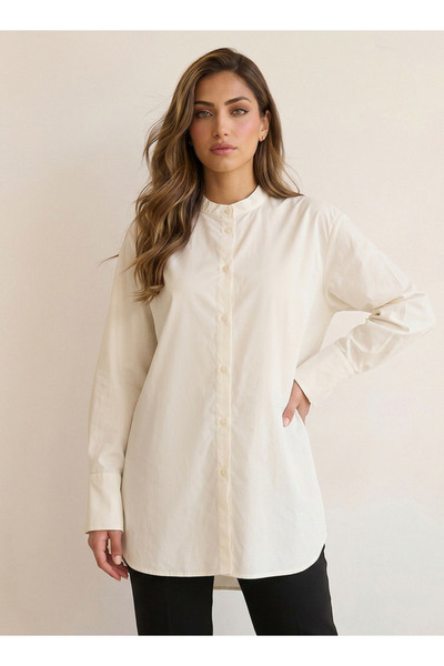 Iconic Oversized Cotton Shirt with Mandarin Collar