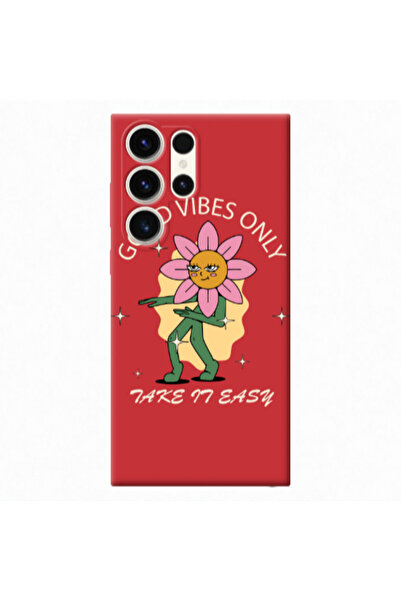 Other Samsung S23 Ultra Good Vibes Only Red Colored Silicone TPU Θήκη