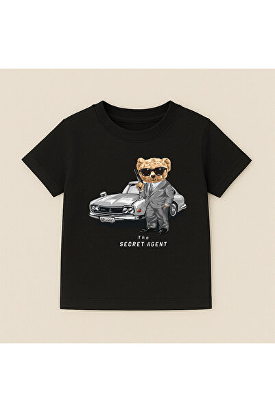SVART WEAR تي شيرت قطني بأكمام قصيرة وياقة دائرية مطبوع عليه دب للأطفال والمر...