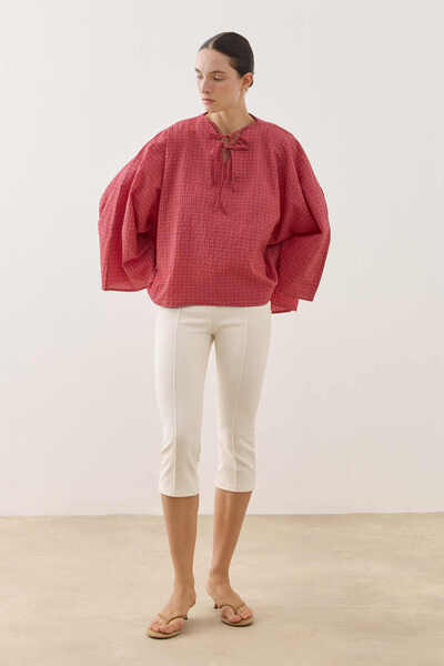 Fahhar Plaid Cape Shirt Red