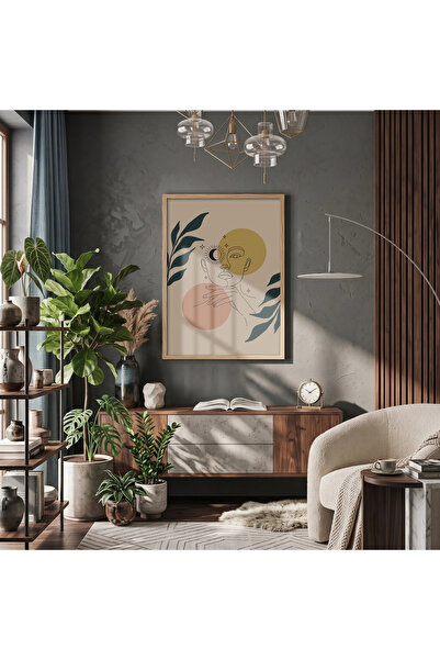 KOLAJTASARIM Minimalist Moon Sun Femeie Tablou cu ramă din lemn natural Poste...