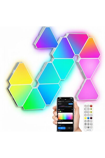 NEXTLY Set de 3 lămpi LED de perete triunghiulare RGBW, control prin aplicați...