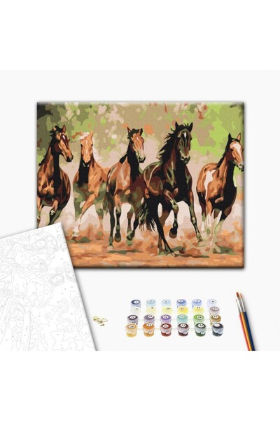 MC Micostore Set pictura pe numere 40x50cm, Brushme - Herghelie de cai - pens...