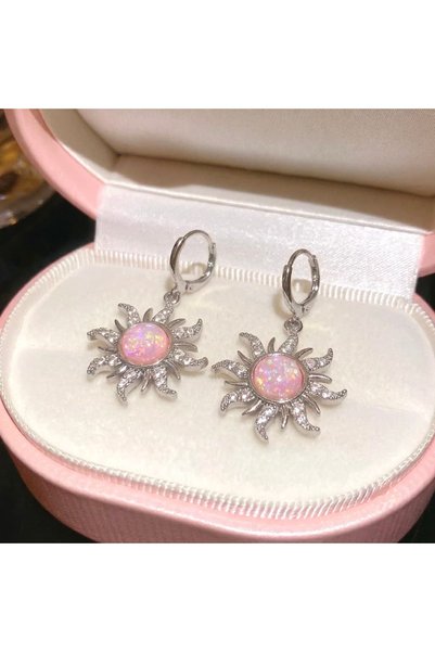 Heda Jewelry أقراط شمسية لامعة - أقراط شمسية وردية اللون بتصميم رابونزيل