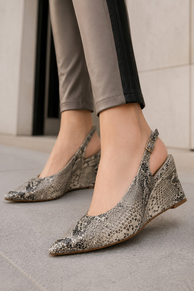 Women Lay-z Women's Silver Snake Patterned Wedge Heel Stiletto 8.5 cm Comfort...