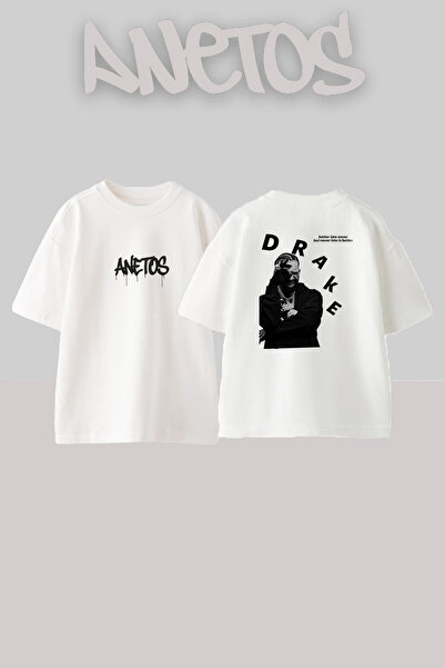 Anetos Drake_19 Design Printed Unisex Oversize White Tshirt