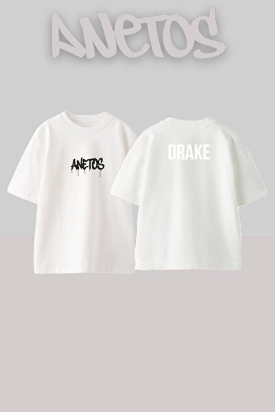 Anetos Λευκό μπλουζάκι Drake Rapper_3 με τυπωμένο σχέδιο Unisex Oversize