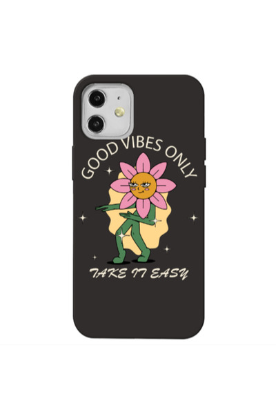 Other Apple iPhone 12 Good Vibes Only Black Colored Silicone TPU Θήκη