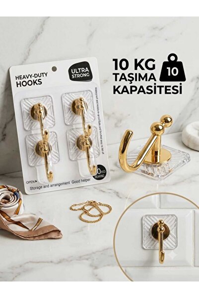 LOVYCO 4'lü Yapışkanlı Duvar Askısı Gold - 10 Kg Taşıma Kapasiteli Suya Dayan...