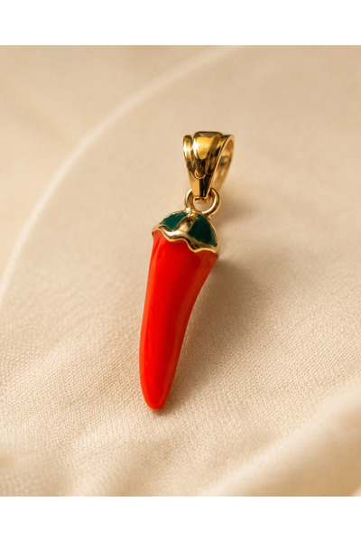 Sarezza 14 Ayar Altın Kırmızı Biber Figürlü Mineli Cornicello Kolye Ucu 1,4 cm