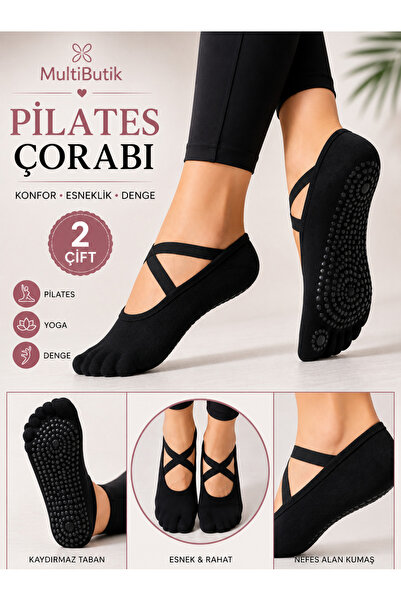 MultiButik Xgri Polo Μαύρες Αντιολισθητικές Κάλτσες Pilates 2 Τεμάχια