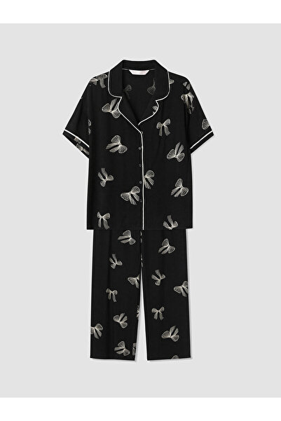 LC Waikiki Peak New Season Shirt Collar Patterned Women's Pajama Set