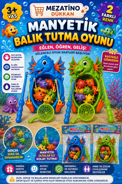 Manyetik Balık Tutma Oyunu | Dinazor & Ejderha Figürlü | Balık Yakalama Eğitici Oyuncağı | 3+ Yaş | Dükkan