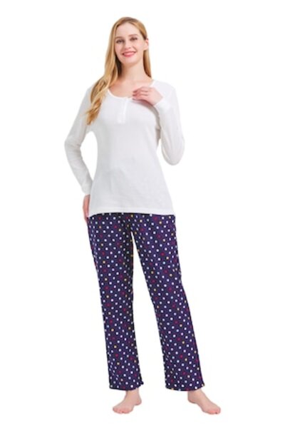 Global Set Pijama Damă, Global, Bluză Tricot, Pantaloni Finet , Mânecă lungă,...