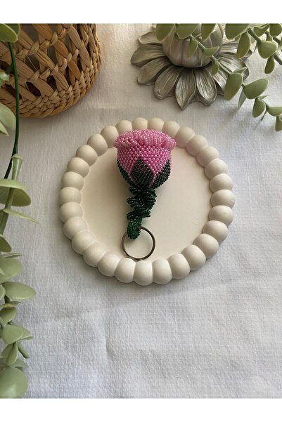 Handmade KUM BONCUK EL İŞİ BÜYÜK BOY PEMBE GÜL ANAHTARLIK