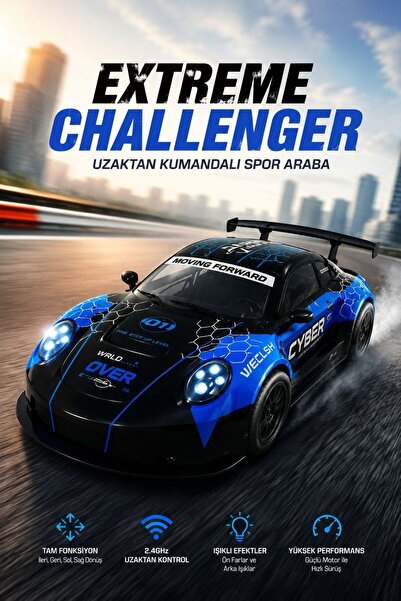 Toyaş 2.4GHz Uzaktan Kumandalı Şarjlı Spor Araba Işıklı RC Yarış Arabası 48 c...
