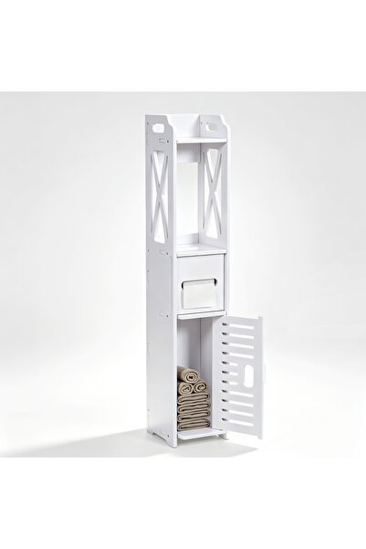 genric FFD White Waterproof PVC Slim Bathroom Storage Cabinet – Narrow Corner...