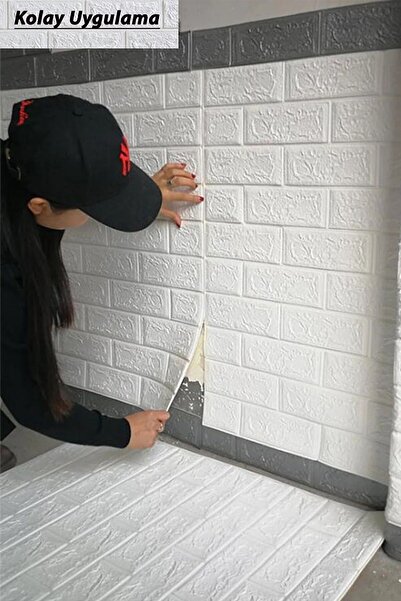 handanca 70x50 Cm 0,35 M² Beyaz Kendinden Yapışkanlı Duvar Kağıdı Esnek Köpük...