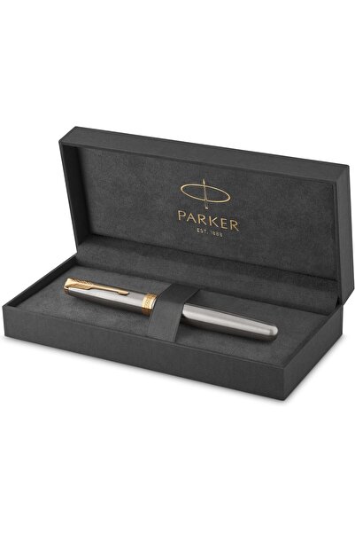 Parker Sonnet Paslanmaz Çelik Altın Tasarımlı Dolma Kalem, Orta Kalınlıkta Uç...