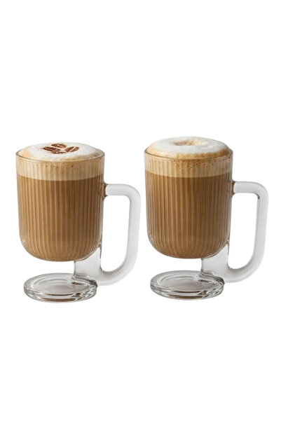 Generic Cup Set |   Set of 2 Cups with Large Handle and Ribbed Wall for Cappu...