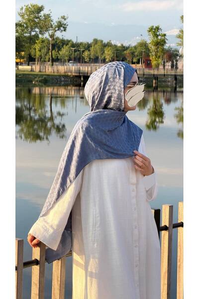 Qalortex Scarf Șal din bumbac premium jacquard - Albastru gheață