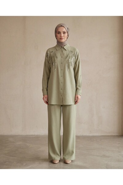 BURRASCA Oversize Linen Set with Embroidered Stones