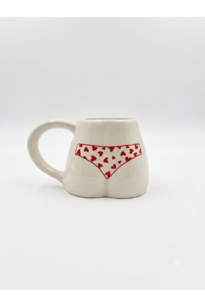 PALTO TASARIM Handmade White Glossy Butt Mug with Red Heart Bikini - Handcraf...