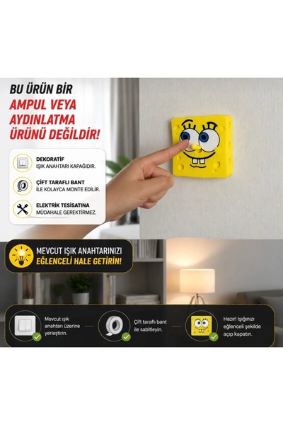 UYGUN ELEKTRONİK Sünger Bob Işık Anahtarı Kapağı | Burnu Hareketli Işık Açma ...