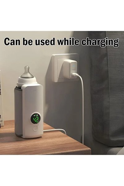 Generic Rechargeable Portable Baby Bottle Warmer with Digital Temperature Display | USB Charging | Adjustable Temperature Milk Warmer for Travel & Home | White