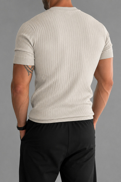 BLUE STREET Men's Slim Fit High Collar Plain Knitwear T-Shirt
