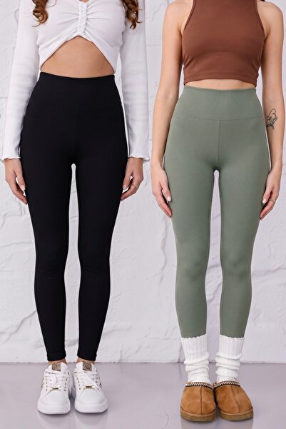 Mijja 2-Pack Advantage Women's No-Show Extra Flexible High Waist Ribbed Leggings