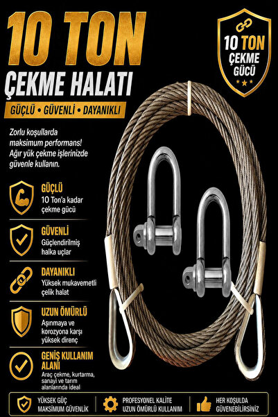 PADRİ 2 Metre Araç Çekme Halatı 10 Ton Çelik Çekme Halatı 2 Adet Mapa
