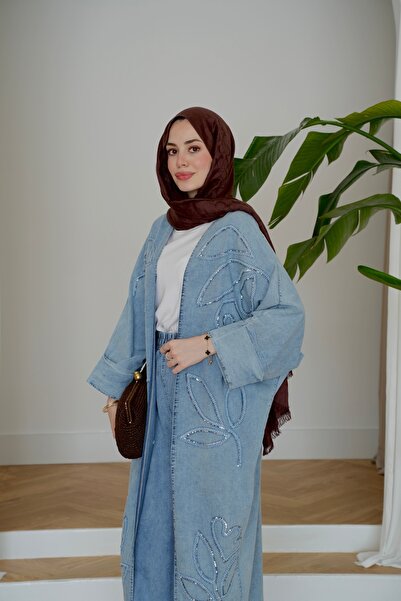 Moda Neval Kadın Pul Payet İşlemeli Yarasa Kol Kot Takım