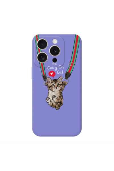 Other Apple iPhone 15 Pro Max Swinging cat Purple Colored Silicone TPU Θήκη