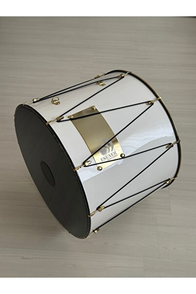 Esener Percussion 51x40 Profesyonel Davul | Beyaz Lake | Sarı Çektirmeli | Or...