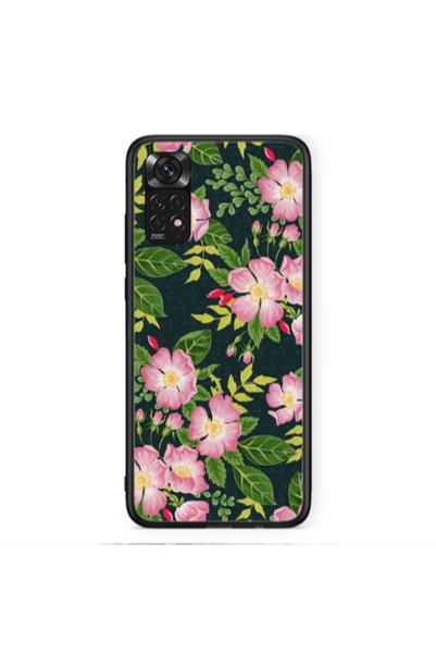 Other Xiaomi Redmi Note 11S NFC Pink flowers green laves Black Glossy Θήκη