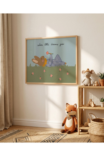 Creatick Design İskandinav Boho Çocuk Odası MDF Tablo Masif Ahşap Çerçeveli B...