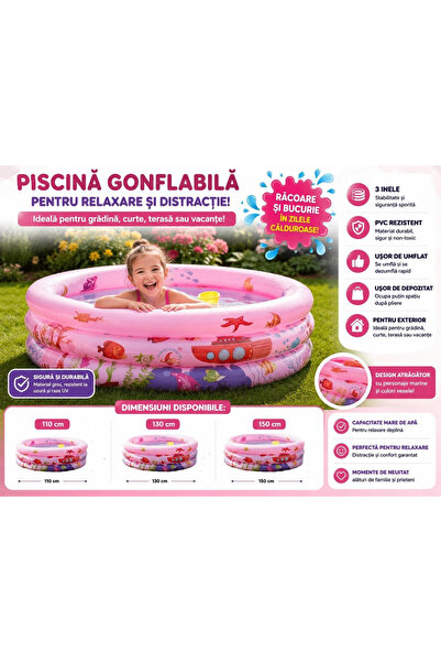 OEM Piscină Gonflabilă Pentru Copii, 3 Inele, PVC Rezistent, Diametru 110 Cm,...