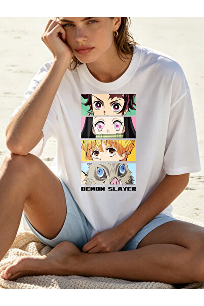 Fleck Womens T Shirts Demon Slayer Anime Characters Graphic Print Casual Summ...