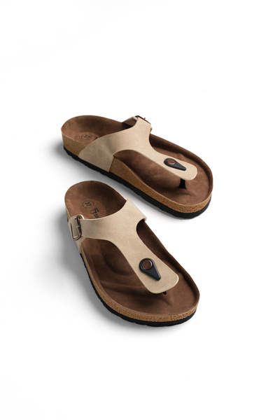 Tonny Black Women's Beige Comfortable Fit Single Buckle Flip Flops