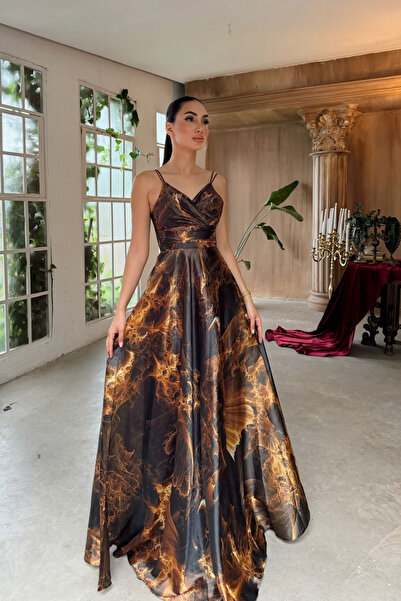 Sindimoda Feza Desenli Askı Detay Abiye 1093