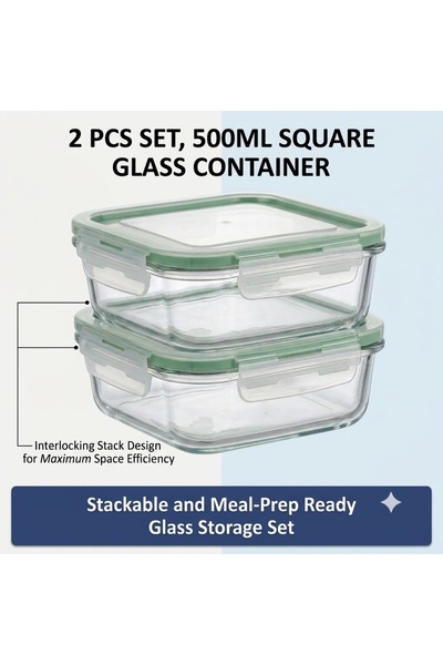 Houzi 2 Pcs Borosilicate Square Glass Containers with Leak Proof Airtight Lid...