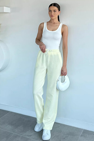 Aryena Yellow Women's Waterway Patterned Elastic Waist Trousers