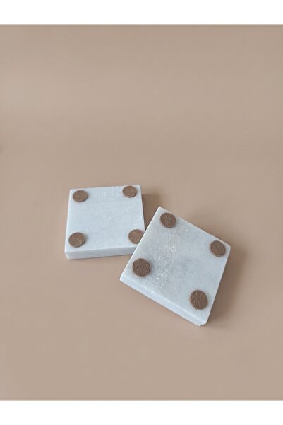 FARALYAHOME 2'li Lüks Doğal Beyaz Mermer Bardak Altlığı 10x10 cm, El Yapımı Kupa Altlık