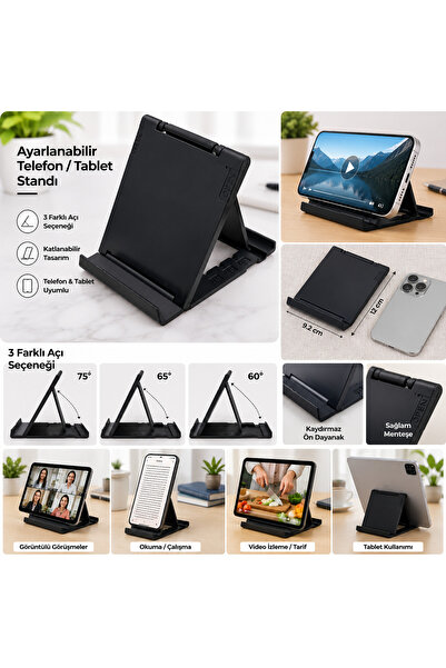 ELMALI STORE Katlanabilir Ayarlanabilir Telefon ve Tablet Standı – 3 Kademeli...